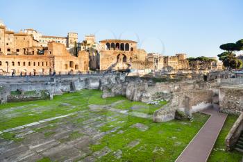 travel to Italy- remains of Trajan's Forum in ancient roman forums in Rome city