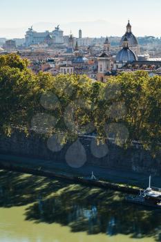 travel to Italy - above view of Tiber river and Rome town in side of Capitoline Hill from Castle of Holy Angel