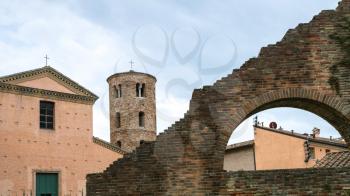 travel to Italy - ancient houses, walls and towers in Ravenna city