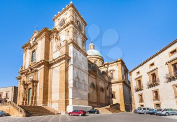 PIAZZA ARMERINA, ITALY - JUNE 29, 2011: Duomo Cathedral in Piazza Armerina town in Sicily. Baroque cathedral was built in 17th and 18th cent, on the 15th-cent foundations of former church