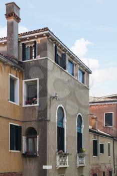 travel to Italy - apartment houses in Castello district in Venice city in spring