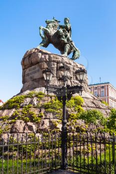 travel to Ukraine - monument of Bohdan Khmelnytsky on Sofia Square in Kiev city in spring