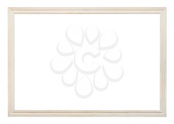 wooden white carved narrow picture frame with cut out canvas isolated on white background
