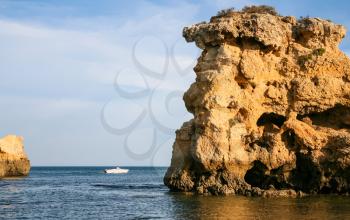 Travel to Algarve Portugal - elephant rock on beach Praia Sao Rafael near Albufeira city