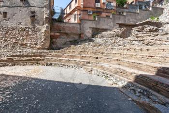 travel to Sicily, Italy - view of ancient roman theater Odeon in Taormina city