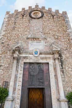 travel to Sicily, Italy - front view of Duomo di Taormina (Cathedral San Nicolo di Bari) in Taormina city