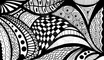 hand painted abstract black and white wave pattern drawn by felt pen on paper