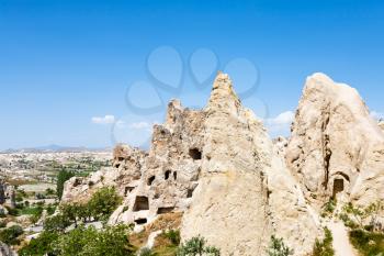 Travel to Turkey - ancient rock-cut monastic settlement near Goreme town in Cappadocia in spring