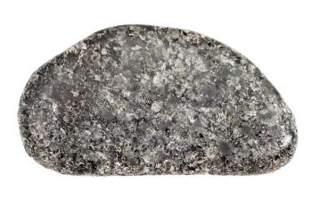 macro shooting of natural rock specimen - tumbled Peridotite stone with Phlogopite mica isolated on white background from Kovdor region, Kola Peninsula, Russia