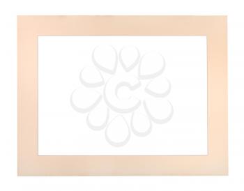 wide flat pale peach colored passe-partout for picture frame with cut out canvas isolated on white background