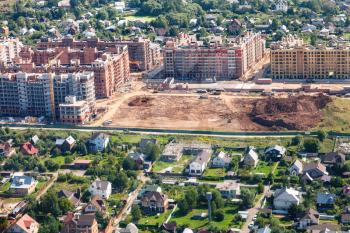 above view of construction of residential quarter in Krasnogorsk district of Moscow Oblast in Nakhabino village