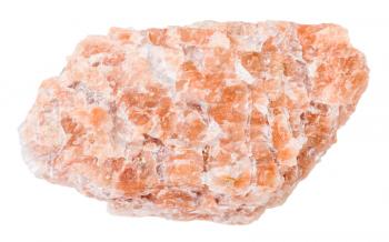 macro shooting of natural mineral rock specimen - pink pegmatite stone isolated on white background from Urakko Ozero Region, Karelia, Russia