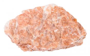 macro shooting of natural mineral rock specimen - raw pink pegmatite stone isolated on white background from Urakko Ozero Region, Karelia, Russia
