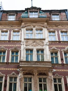 travel to Latvia - facade of old urban house in Riga city in september