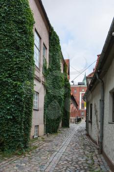 travel to Latvia - narrow stone street in Od Town of Riga city in september