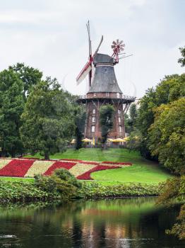 travel to Germany - view of Mill on old town bastion fortress defensive wall (Muhle am Wall) in public park of Bremen city in september