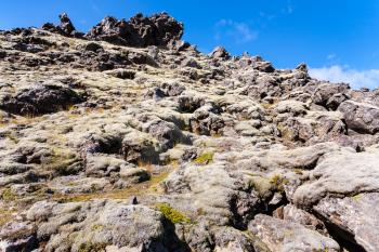 travel to Iceland - stone mountain slope in Landmannalaugar area of Fjallabak Nature Reserve in Highlands region of Iceland in september