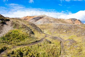 travel to Iceland - trails in Landmannalaugar area of Fjallabak Nature Reserve in Highlands region of Iceland in september