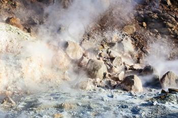 travel to Iceland - mudpot in geothermal Krysuvik area on Southern Peninsula (Reykjanesskagi, Reykjanes Peninsula) in september
