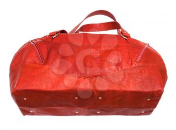 bottom view of red travelling bag isolated on white background