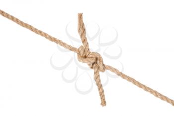 hunter's bend knot joining two ropes isolated on white background