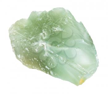 macro shooting of natural mineral - raw Prase (green quartz) stone isolated on white backgroung from Ural Mountains