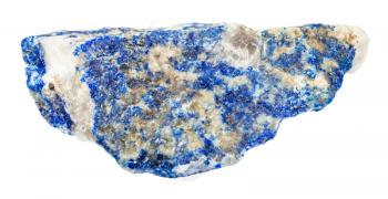 macro shooting of natural mineral - raw Lazurite (Lapis Lazuli) stone isolated on white backgroung from Ural Mountains
