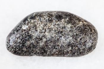 macro shooting of natural rock specimen - polished Peridotite stone with Phlogopite mica on white marble background from Kovdor region, Kola Peninsula, Russia