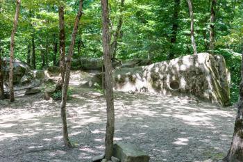 tour to Shapsugskaya anomalous zone - view of prehistoric Shambala quarry in Abinsk Foothills of Caucasus Mountains in Kuban region of Russia