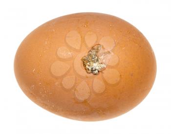 natural brown raw chicken egg with with droppings on shell isolated on white background