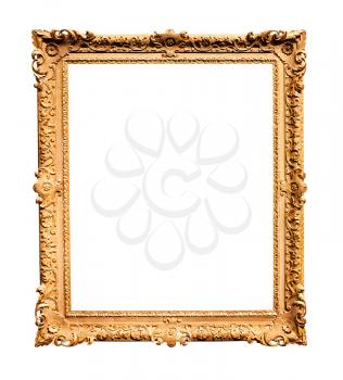 vertical baroque wooden painting frame with cutout canvas isolated on white background