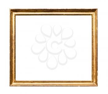 horizontal vitage narrow wooden painting frame with cutout canvas isolated on white background