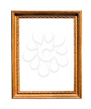 vertical old vintage wooden picture frame with cutout canvas isolated on white background