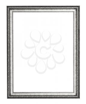 empty silver carved wooden picture frame with cut out canvas isolated on white background
