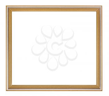 empty classic golden wooden picture frame with cut out canvas isolated on white background