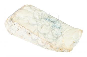 piece of local italian Gorgonzola soft blue cheese isolated on white background