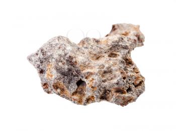 closeup of sample of natural mineral from geological collection - piece of Basalt rock isolated on white background