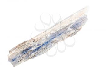 closeup of sample of natural mineral from geological collection - raw Kyanite rock isolated on white background