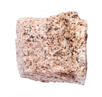 closeup of sample of natural mineral from geological collection - piece of raw Aplite rock isolated on white background