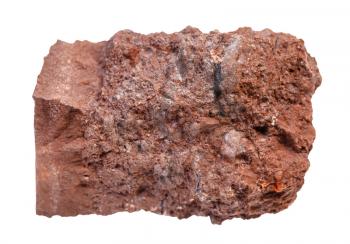 closeup of sample of natural mineral from geological collection - piece of raw Bauxite ore isolated on white background
