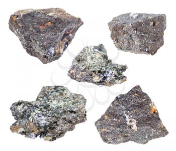 set of Molybdenite ore rocks isolated on white background
