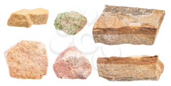 set of various sandstone rocks isolated on white background