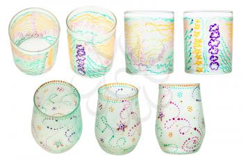 set of handpainted glasses isolated on white background