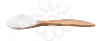 potato starch in wooden spoon isolated on white background