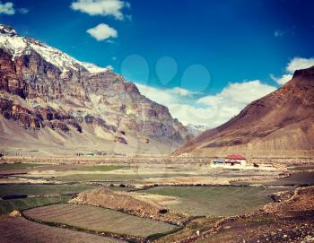 Vintage retro effect filtered hipster style travel image of Spiti Valley. Himachal Pradesh, India