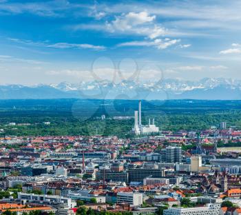 Aerial view of Munich from Olympiaturm (Olympic Tower). Munich, Bavaria, Germany