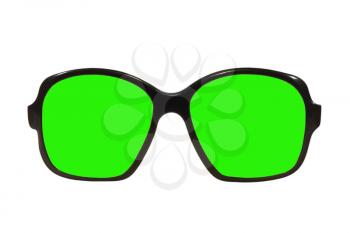 Green glasses taken closeup isolated on white background.