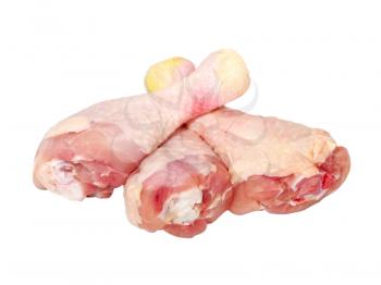 Three chicken legs isolated on white background.