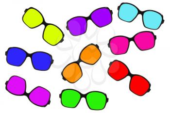 Set of multicolored glasses isolated on white background.