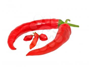 Red hot chile peppers isolated on a white background.